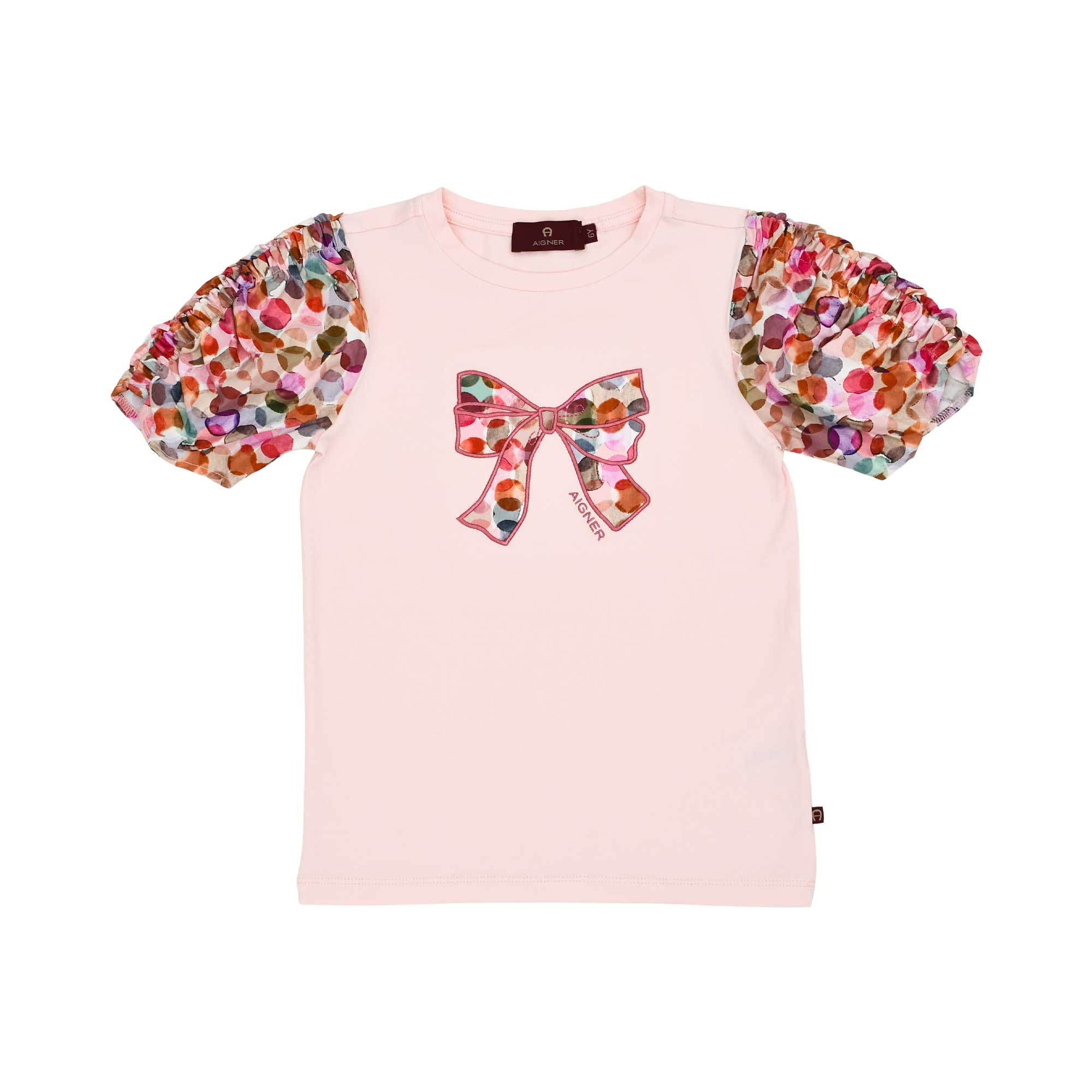 Aigner Kids Girl’s Pink Set with Bow T-shirt and Colorful Printed Skirt – Shop Now Online