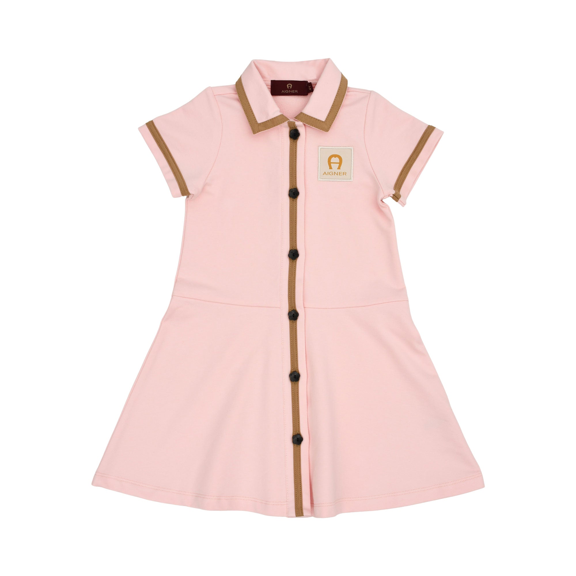 Aigner Kids Girl’s Pink Shirt Dress with Logo Patch and Beige Trim – Find Online Today