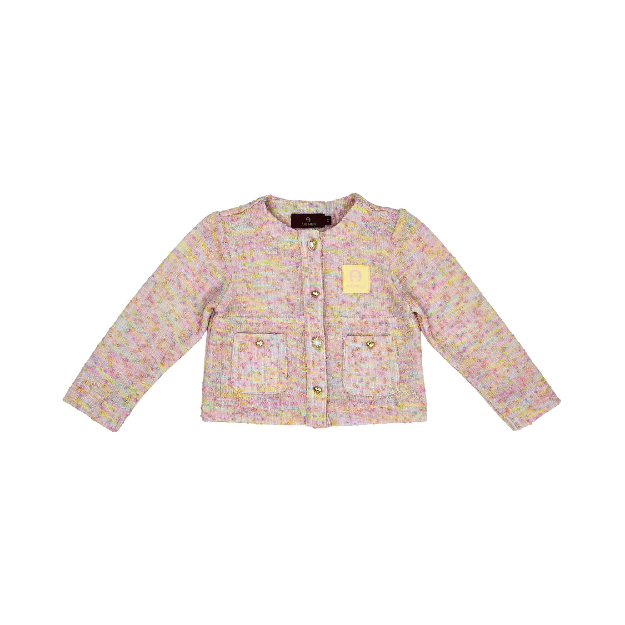 Aigner Kids Girl’s Pink Tweed Jacket & Trousers Set with Gold Buttons – Shop Now Online