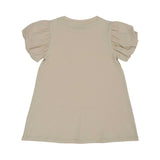 Back view of the AIGNER Kids beige dress, showing the clean A-line silhouette and the gathered puff sleeve design from behind.