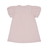 Back view of the AIGNER Kids pink dress, showing the clean A-line silhouette and the gathered puff sleeve design from behind.