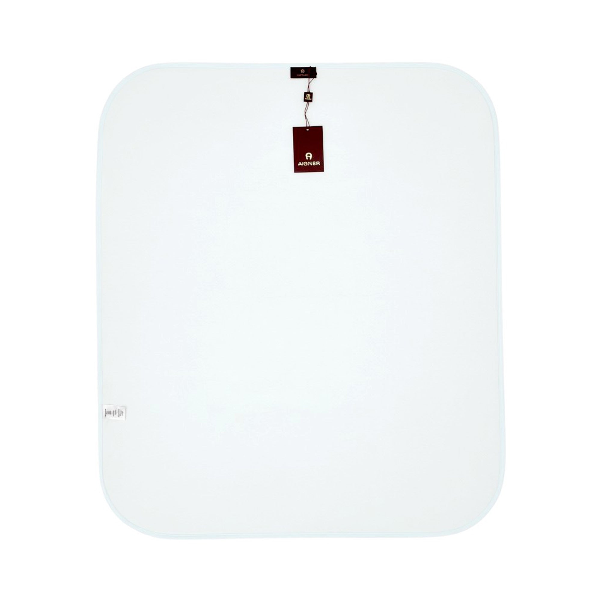 White digital bathroom scale with a red tag on a white background.