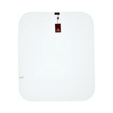White digital bathroom scale with a red tag on a white background.