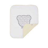 Baby blanket with a floral heart design on a white background.