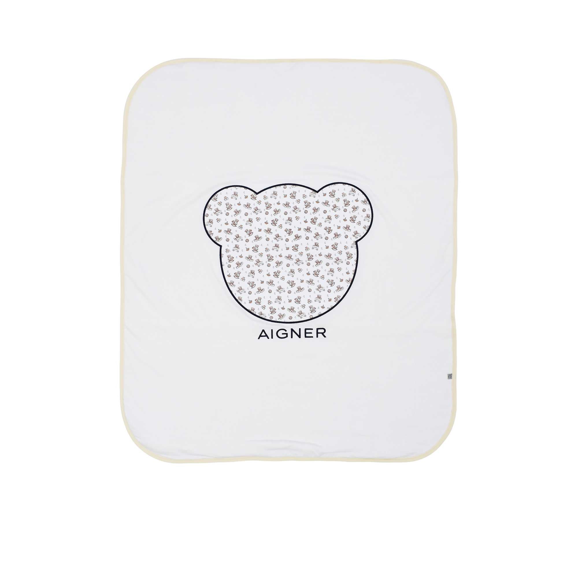 White square pouch with a black bear design and 'Aigner' branding on a white background.