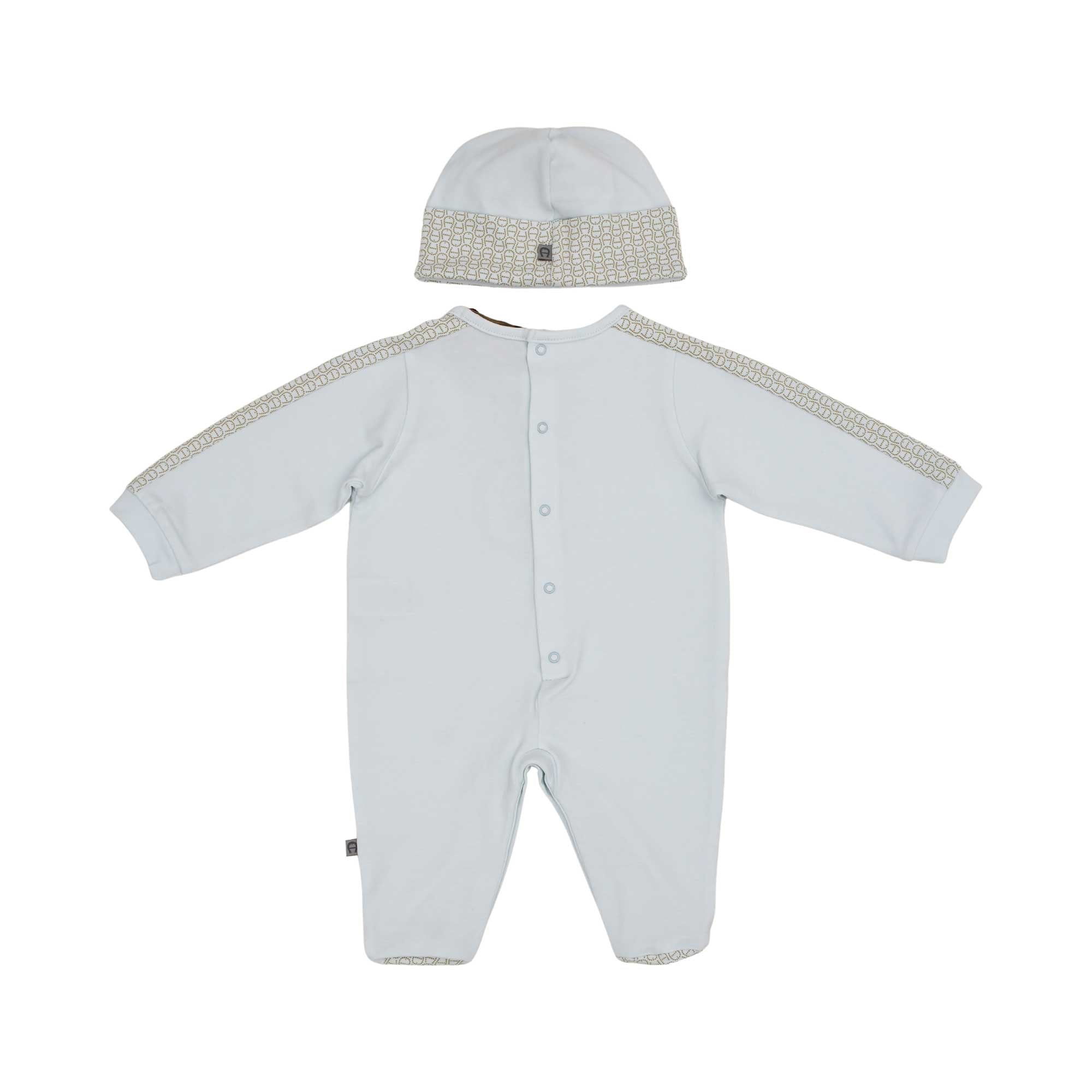 Aigner Kids Newborn’s Blue Set of Sleepsuit, Hat & Bib in Ivory with Gold Logo – Order Online Today