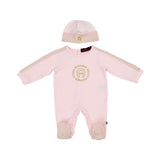 Aigner Kids Newborn’s Pink Set of Sleepsuit, Hat & Bib in Ivory with Gold Logo – Order Online Today
