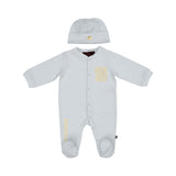 Aigner Kids Newborn’s Set of Sleepsuit & Hat in Blue with Gold Logo – Shop the Latest Online