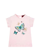 A pastel pink Aigner Kids T-shirt featuring a front butterfly graphic print with metallic gold accents.