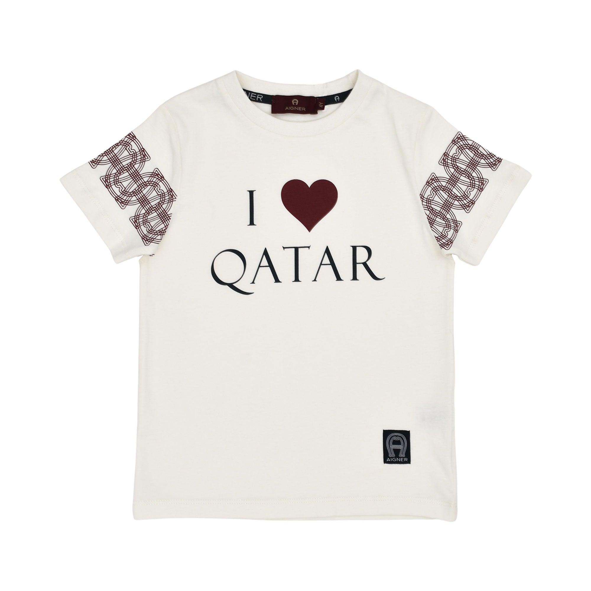 Aigner Kids White T-Shirt with “I Love Qatar” Print and Logo Details – Shop the Latest Online