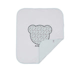 Aigner Kids white blanket with a folded corner revealing a soft pale blue reverse and the designer brand label.