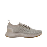 Profile view of a single Allbirds Tree Dasher 2 sneaker, showcasing its monochromatic light grey knit upper, matching grey laces, and a slightly darker grey midsole.