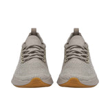 Front-facing view of a pair of Allbirds Tree Dasher 2 shoes, displaying the textured light grey toe boxes and matching laces.