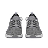 Front-facing view of a pair of Allbirds Tree Dasher 2 shoes, displaying the textured grey toe boxes and clean white midsoles.