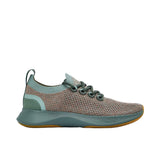 Profile view of a single Allbirds Tree Dasher 2 sneaker, showcasing its medium grey knit upper, matching grey laces, and thick white midsole.