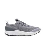 Side profile of Allbirds Tree Flyer 2 in Lux Grey featuring a textured knit upper and thick white SwiftFoam midsole.