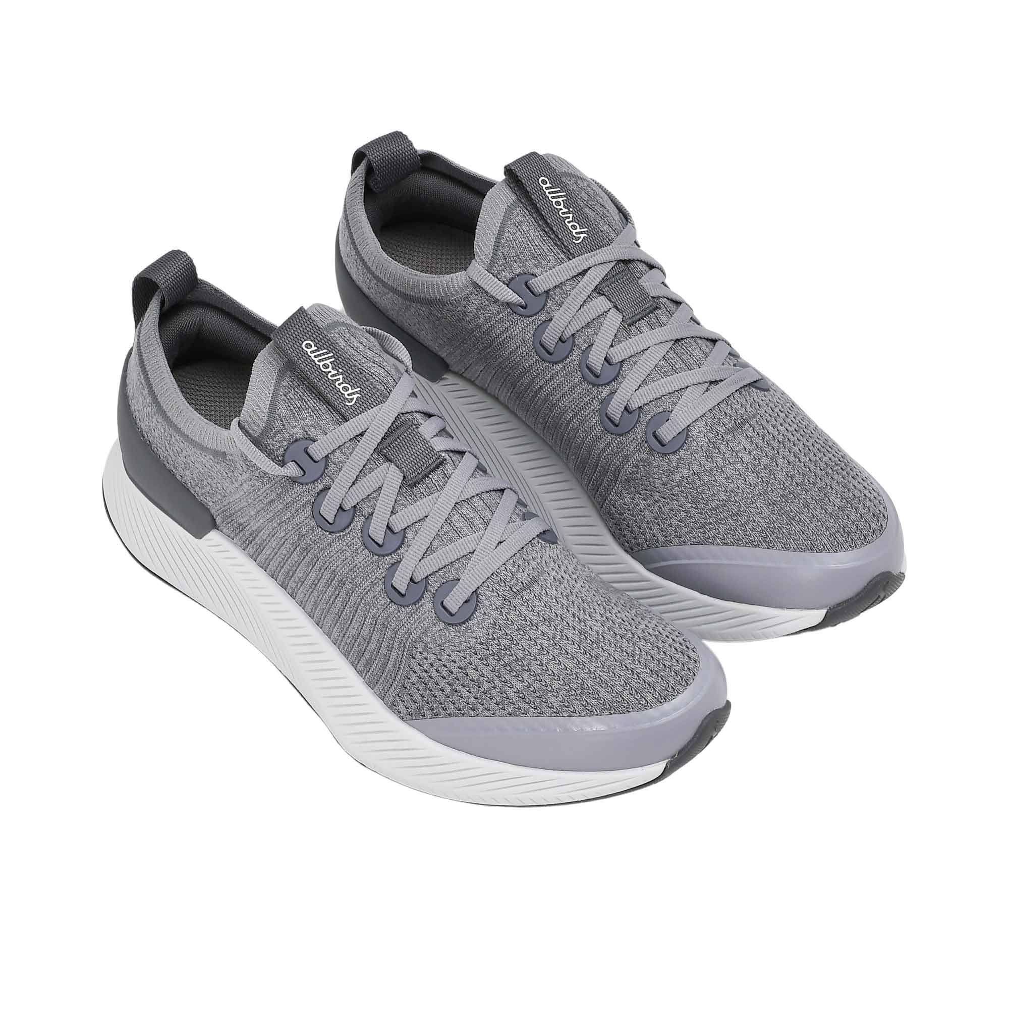 Three-quarter top-down view of Allbirds Tree Flyer 2 running shoes highlighting the lacing system and breathable toe box.