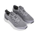 Three-quarter top-down view of Allbirds Tree Flyer 2 running shoes highlighting the lacing system and breathable toe box.