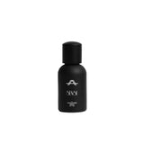 A matte black cylindrical bottle with a matching black cap, featuring white printed branding and text on the front, set against a clean light gray background.