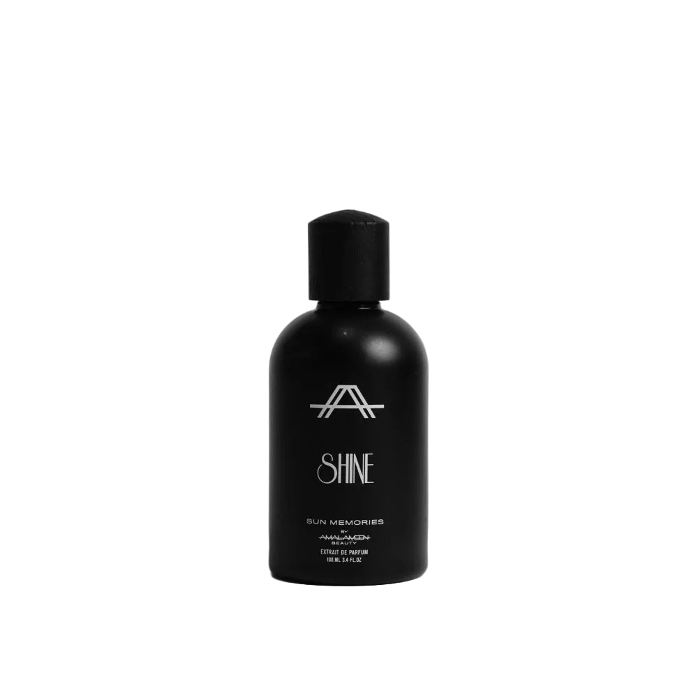 A matte black bottle of A.ONE SHINE Sun Memories Hair Oil with a black cap, centered on a light gray background.
