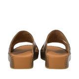 Rear view of Antonio sandals displaying the leather-lined heel counters of the platform wedge soles and precise border stitching against a white background.