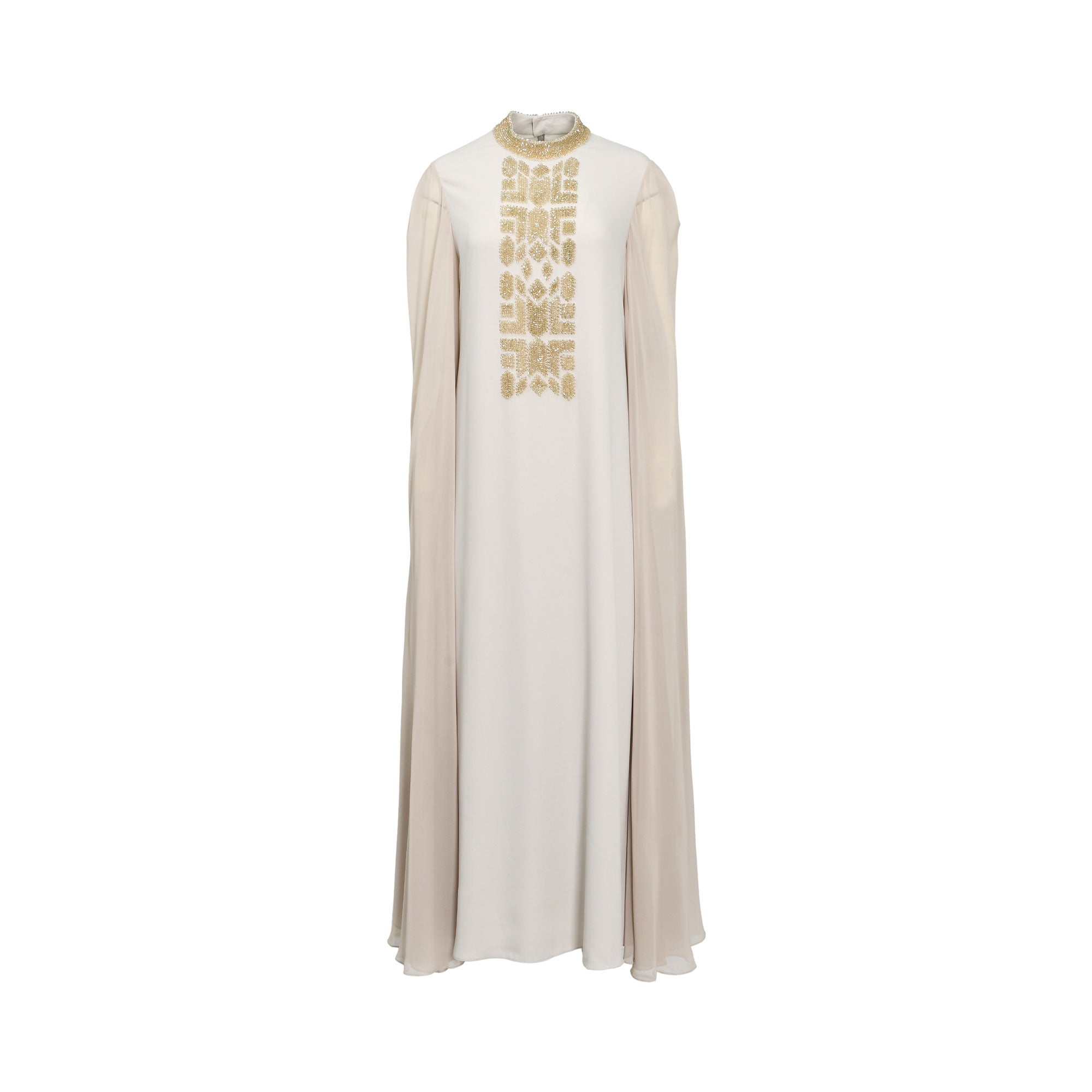 Aquillora Women's Beige Embellished Kaftan with Gold Detailing — Shop the Latest Online