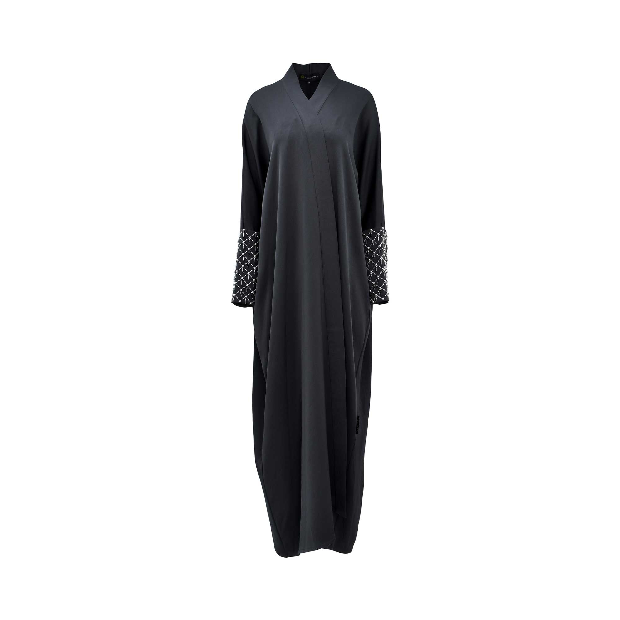 Aquillora Women's Black Abaya with Embellished Sleeves — Available for Online Purchase