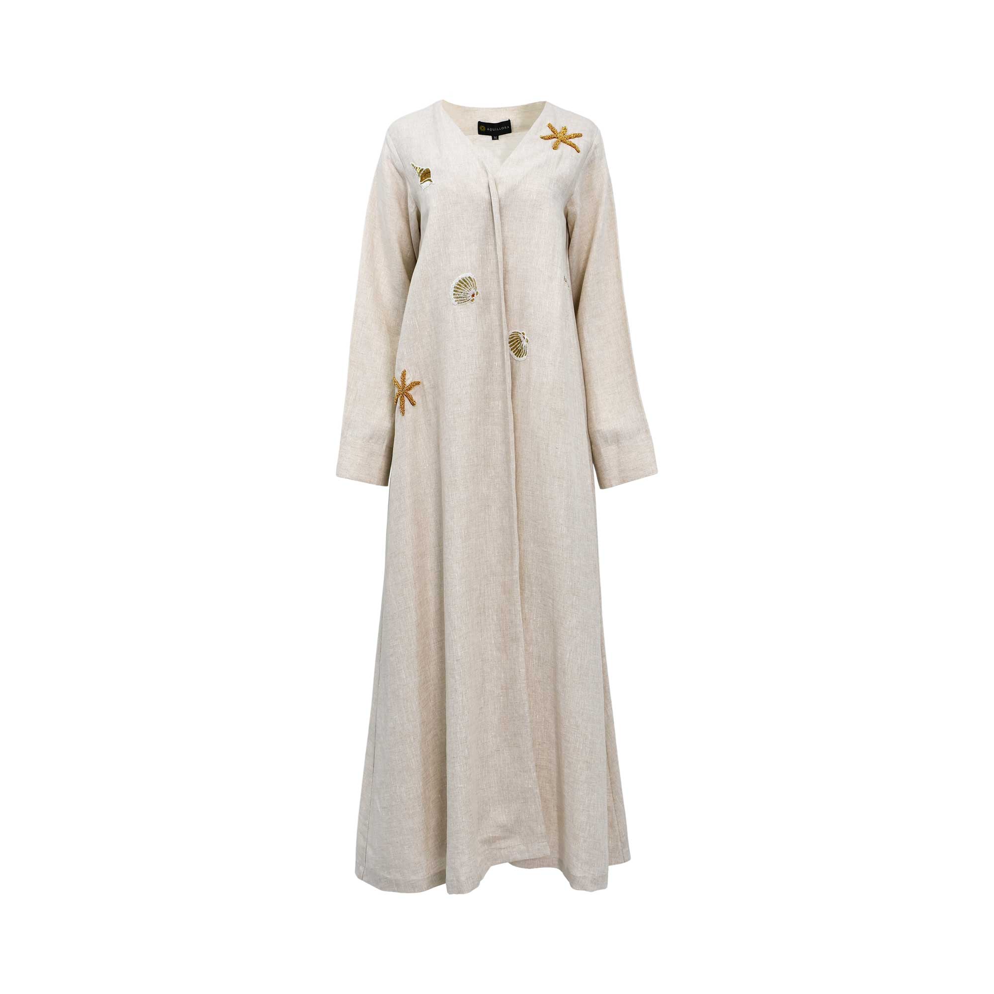 Aquillora Women's Light Beige Embroidered Abaya with Golden Detailing — Find Online Today
