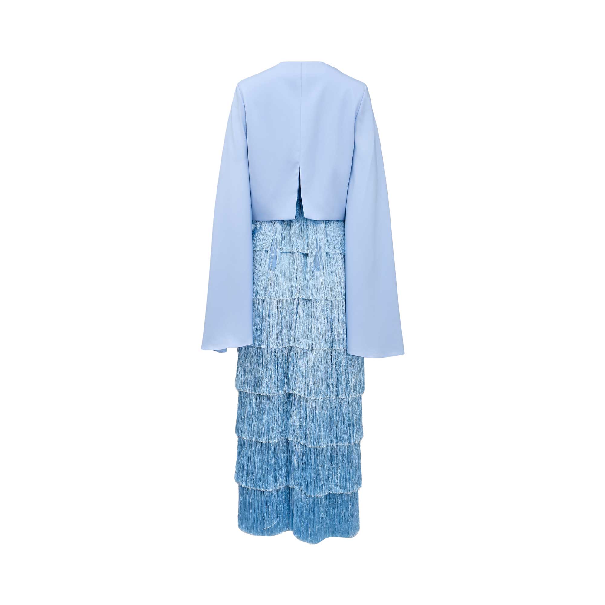 Aquillora Women's Light Blue Tiered Fringe Dress with Blazer Overlay — Shop Now Online