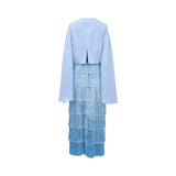 Aquillora Women's Light Blue Tiered Fringe Dress with Blazer Overlay — Shop Now Online
