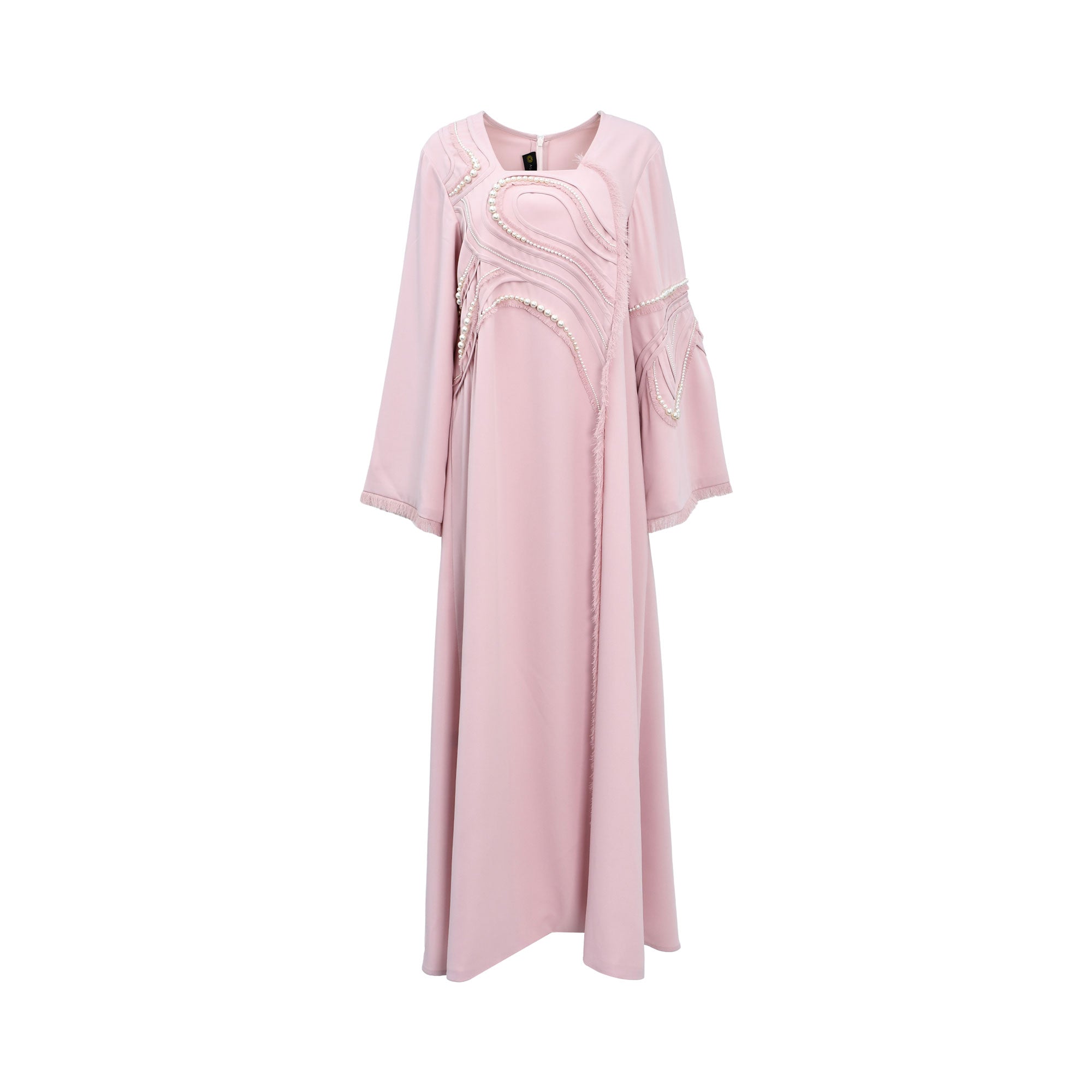 Aquillora Women's Light Pink Embellished Maxi Dress with Long Sleeves — Shop Now Online