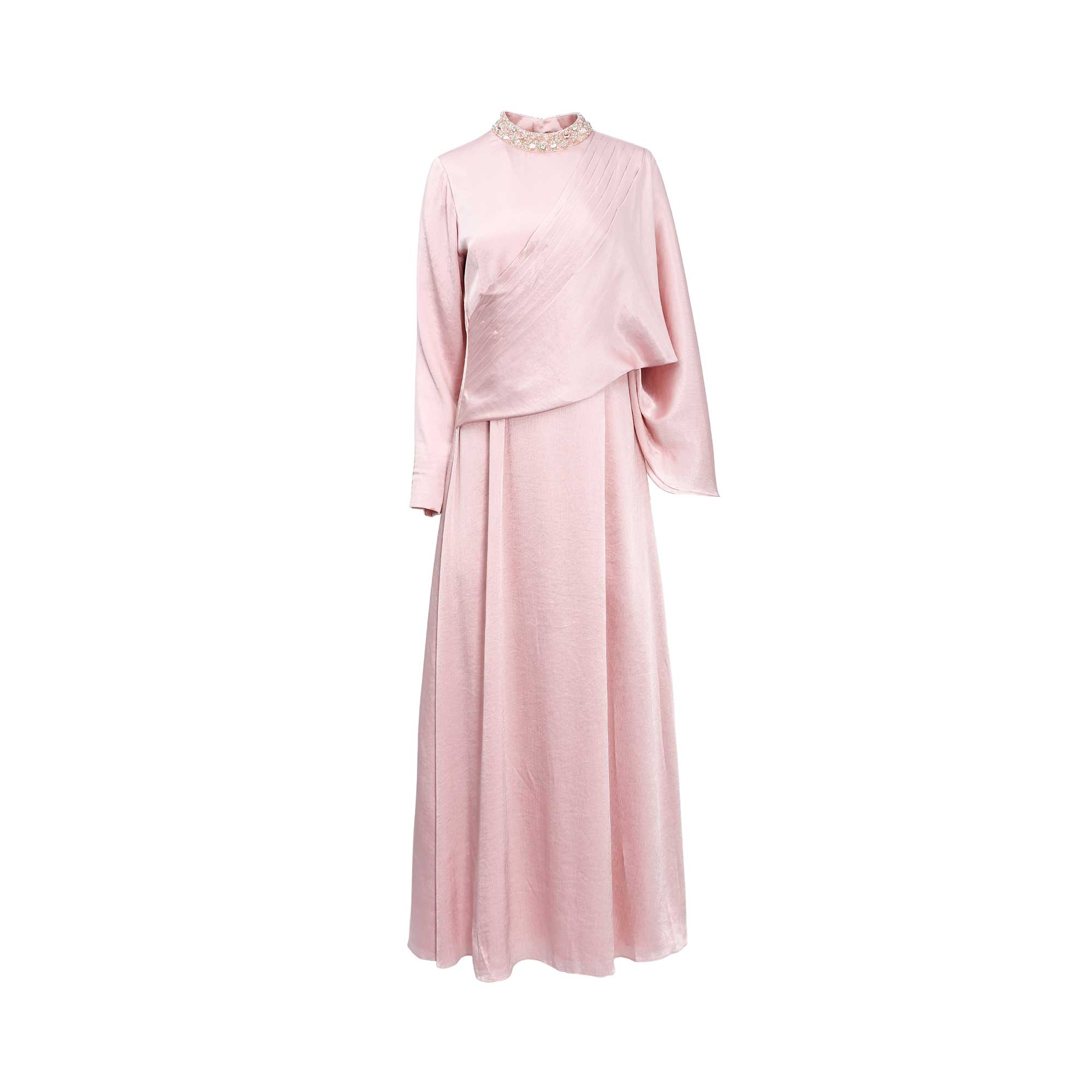 Aquillora Women's Light Pink Satin Cape Style Dress with Embellished Neckline — Find Online Today