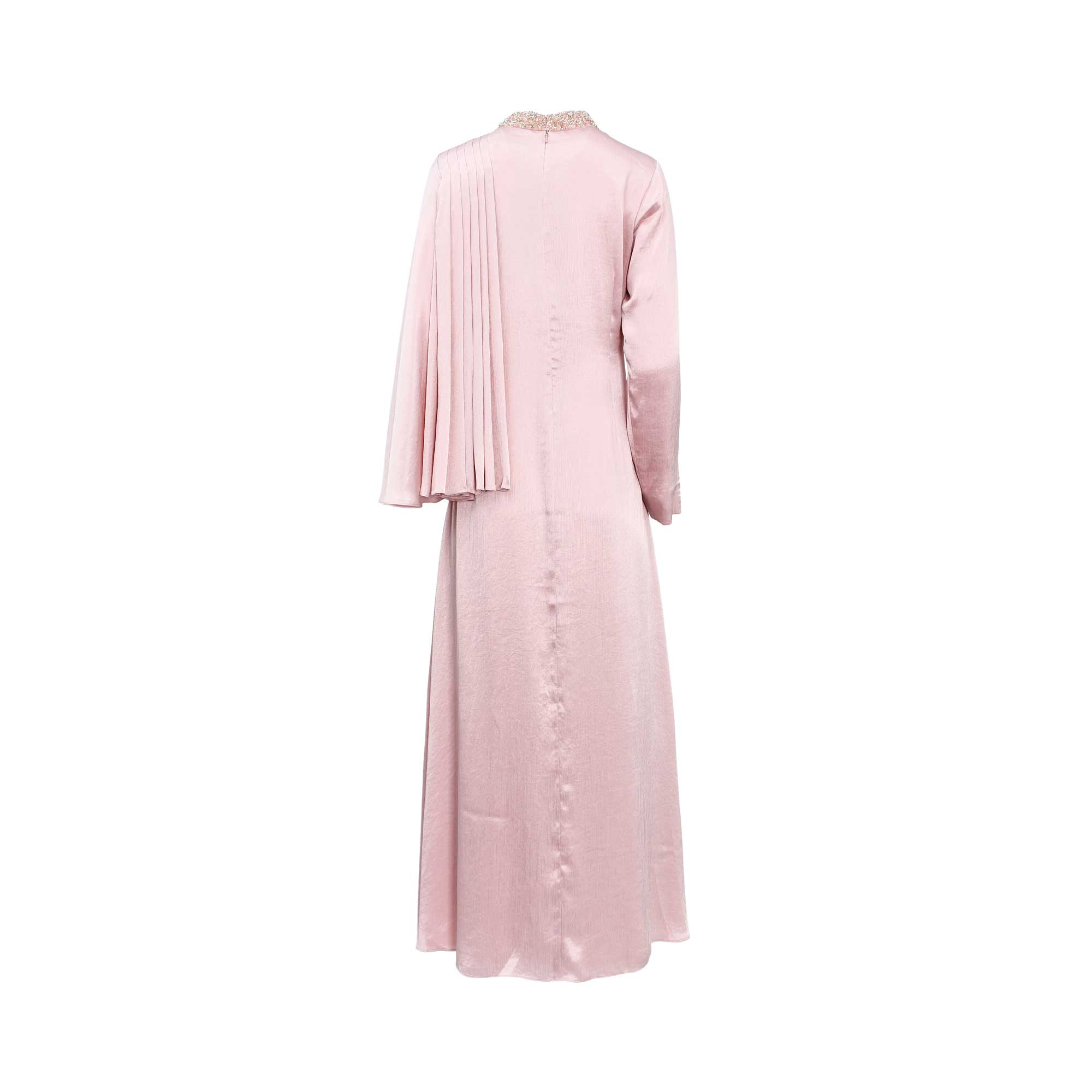 Aquillora Women's Light Pink Satin Cape Style Dress with Embellished Neckline — Find Online Today
