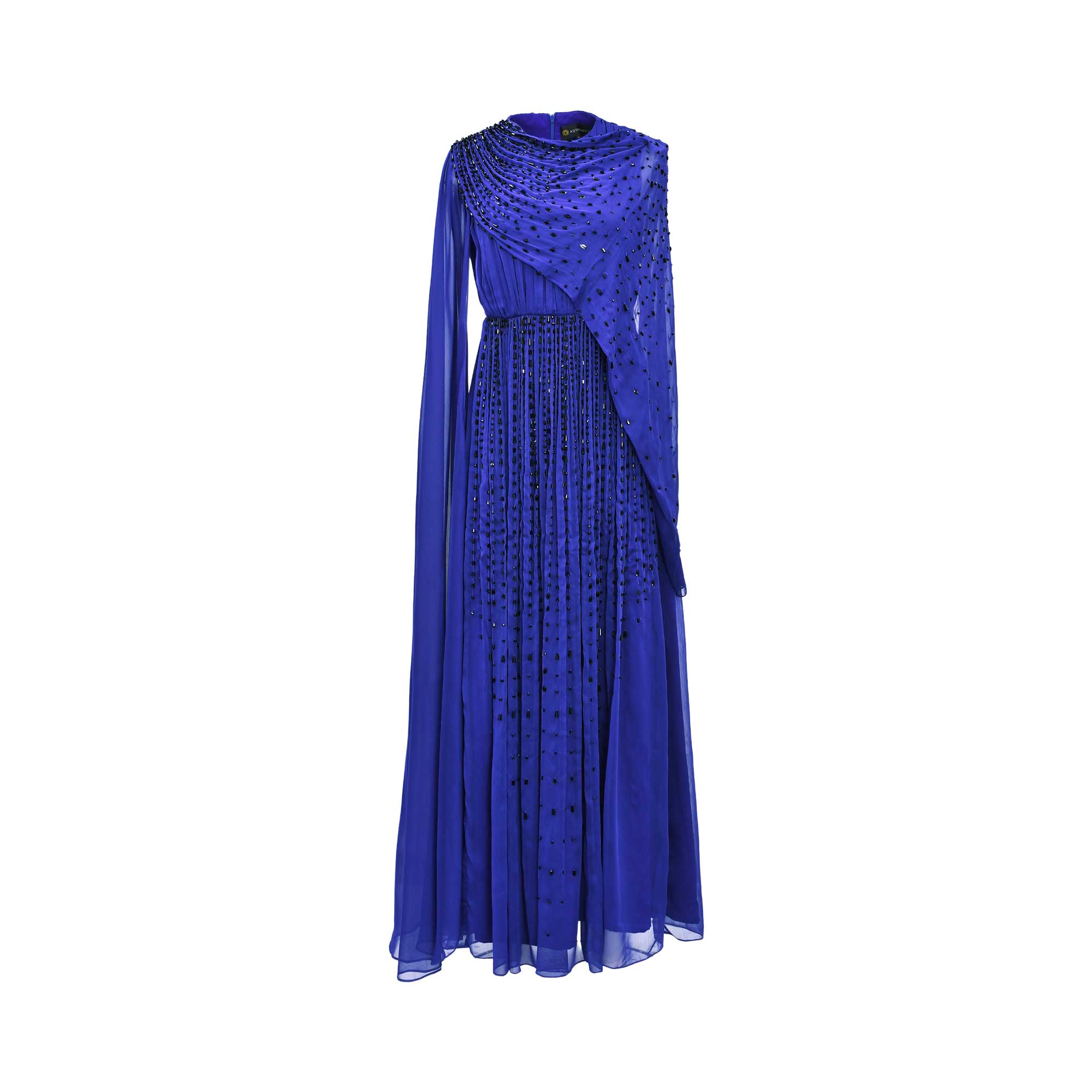 Aquillora Women's Royal Blue Embellished Gown with Draped Beaded Overlay — Now Online