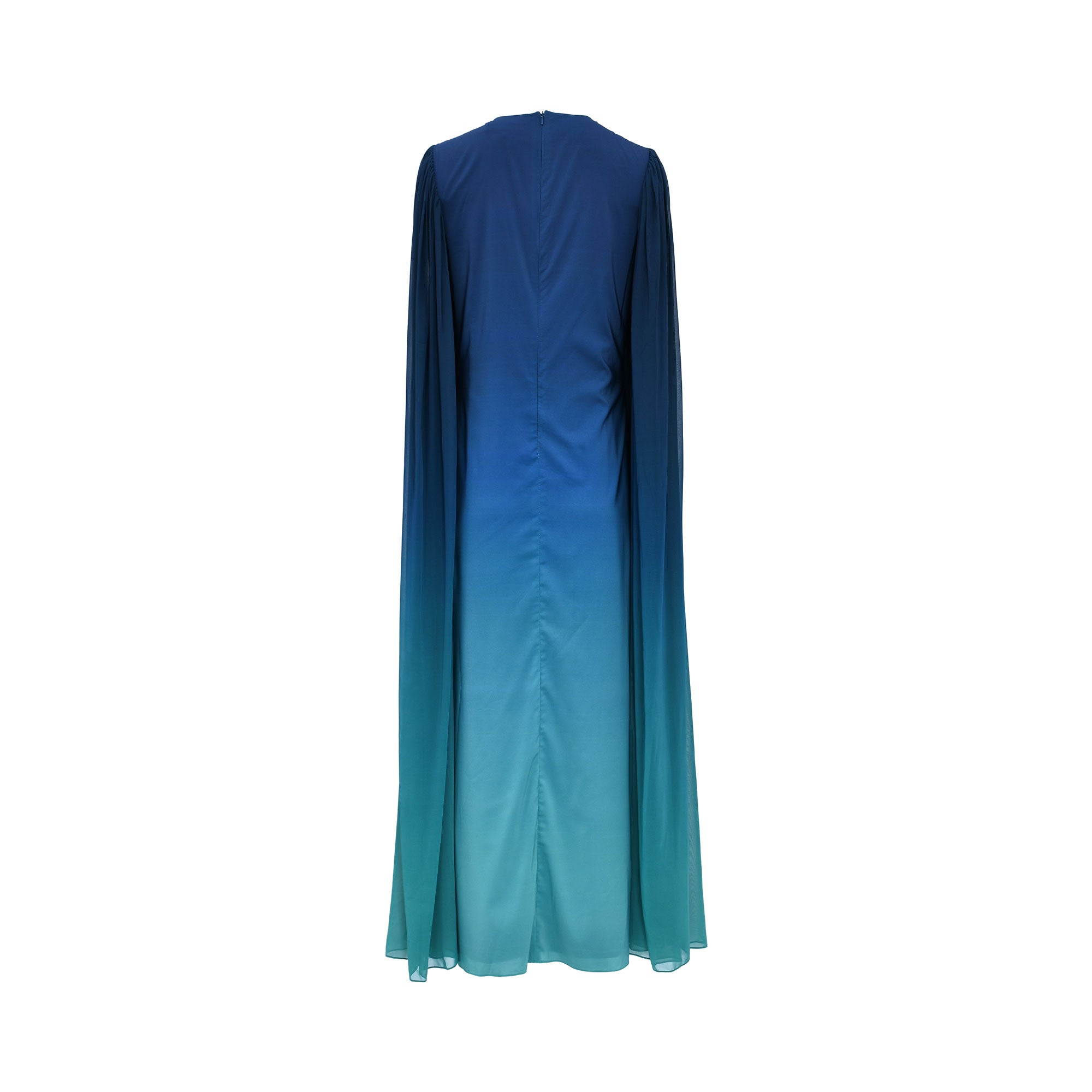 Aquillora Women's Shades of Blue Ombre Cape Dress with Gradient Detailing — Order Online Today