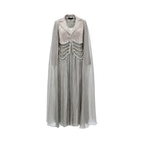 Aquillora Women's Silver Gray Embellished Cape Dress