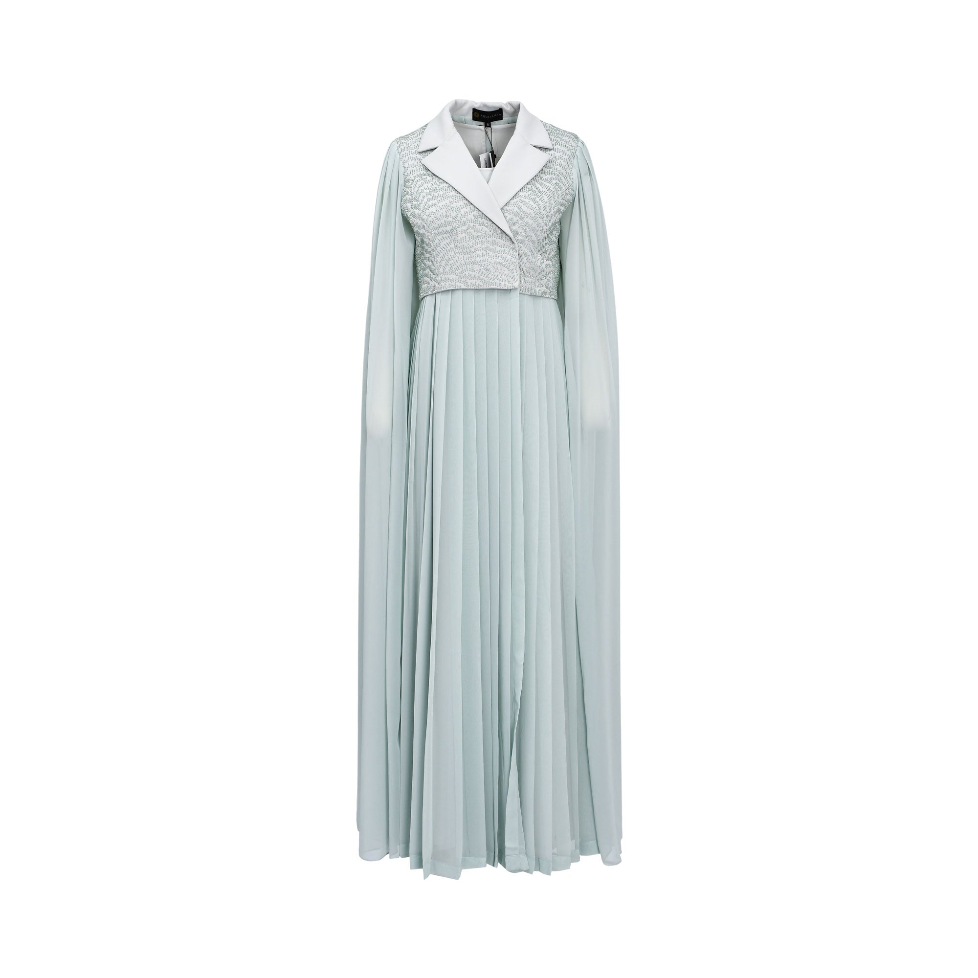 Aquillora Women's Turquoise Pleated Cape Dress with Lapel Collar — Now Online