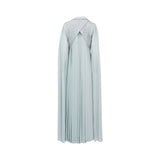 Aquillora Women's Turquoise Pleated Cape Dress with Lapel Collar — Now Online