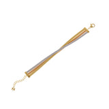 Three-tone tubogas with gold-toned, rose-gold-toned, and silver-toned flat chains, gold-toned end bars, clasp, and extender.