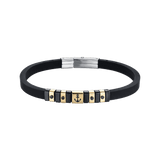 Luca Barra Gents Black Silicone Bracelet With Ip Gold and Black Anchor