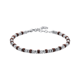 Luca Barra Gents Steel Bracelet With Silver Elements And Tiger's Eye Stones