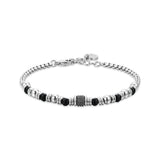 Luca Barra Gents Steel Bracelet with Black Agate and Steel Elements