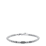 Silver-toned men's steel beaded bracelet with patterned vintage effect elements and a lobster clasp