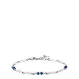 Men's silver-toned steel bracelet with elongated links and blue lapis lazuli stone beads, featuring a lobster clasp.