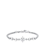 Silver-toned men's steel bracelet with a central wind rose charm and mixed link chain, secured by a lobster clasp.