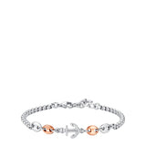 Men's steel bracelet with a silver-toned anchor charm and two rose gold-toned coffee bean links, featuring a silver-toned cha