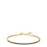 Gold-toned steel tennis bracelet with a row of black zircons and a lobster clasp closure, shown on a white background.