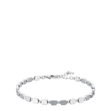 Men's silver-toned steel bracelet with hexagonal hematite beads and a lobster clasp closure.