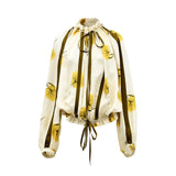 Baqa Women's Yellow Floral Print Silk Blouse