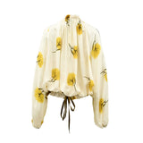 Baqa Women's Yellow Floral Print Silk Blouse